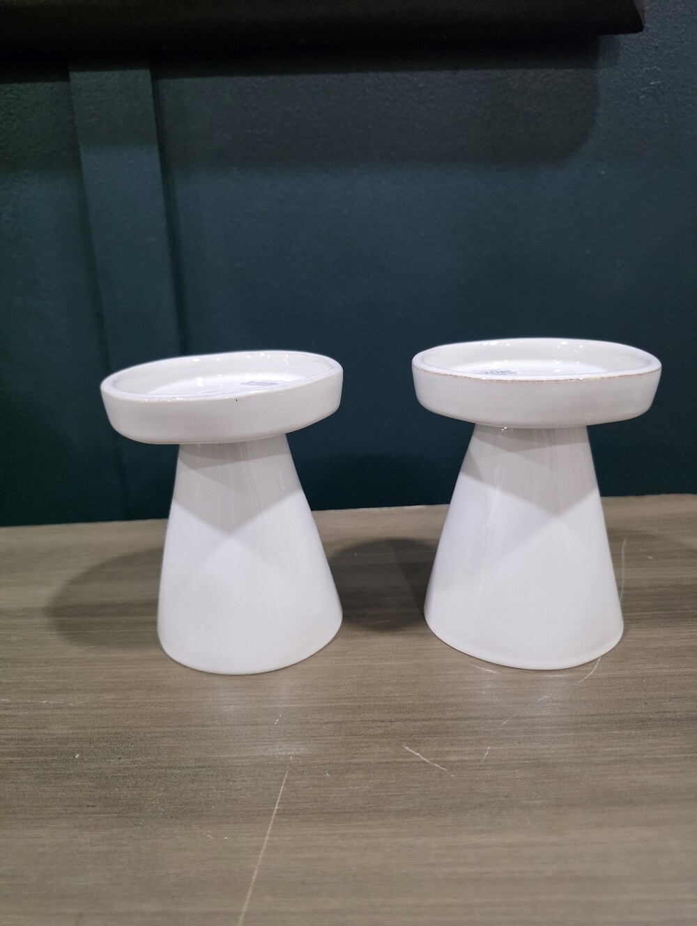 Marin White Small Taper/Pillar Candle Holder Set Of 2 Glazed Stoneware 5'H